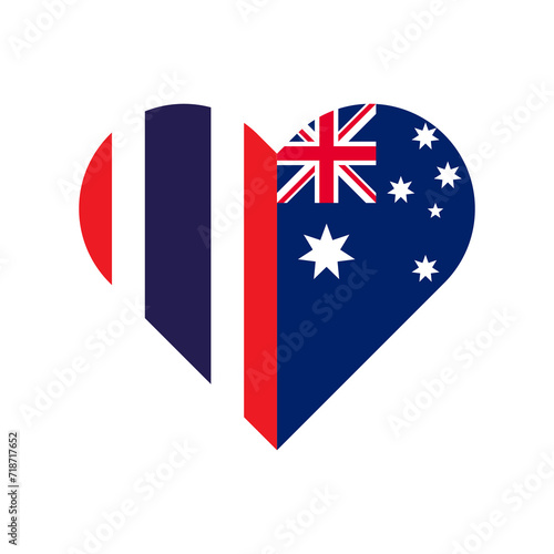 unity concept. heart shape icon of thailand and australia flags. vector illustration isolated on white background