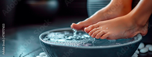 Feet foot bath in spa salon. Selective focus. photo