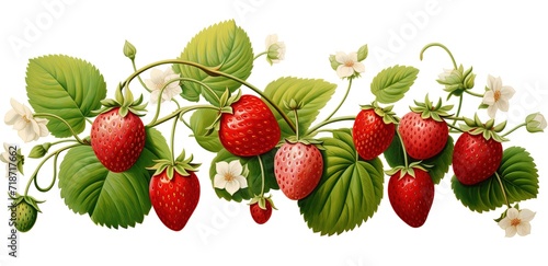 Illustration of red strawberries on a light brown background. generative AI