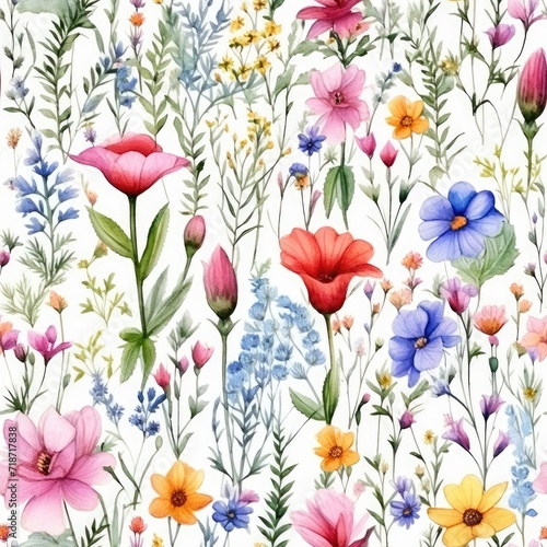 Colorful Watercolor Flowers on White Background