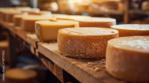 Heads of cheese on a production tape. Selective focus. photo