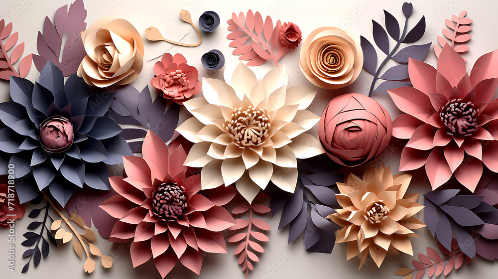 Fototapeta premium 3d wallpaper floral background with flower,leaves. interior wall home decor