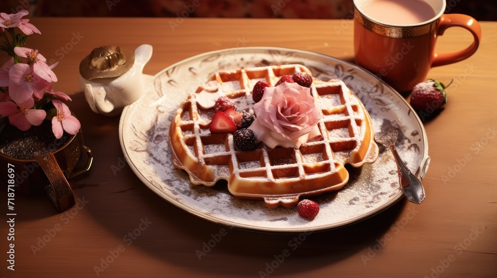 Naklejka premium Berry Waffles with Milk. Generative AI