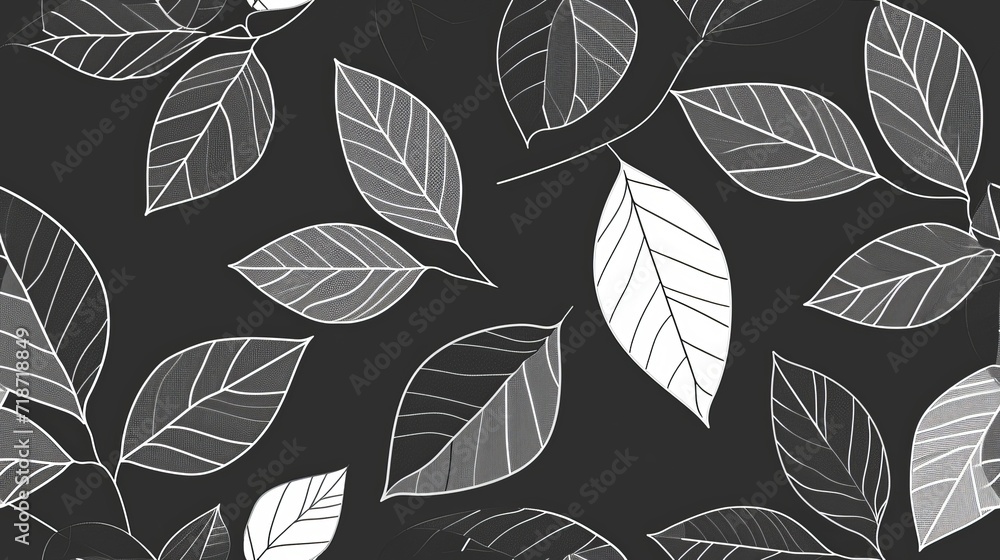 Black and white seamless leaf pattern