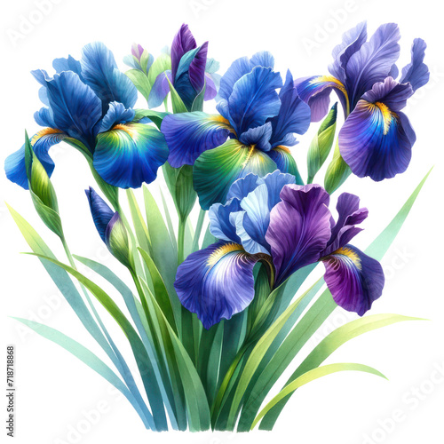 watercolor of Iris flower bouquet and greenery leaves clipart