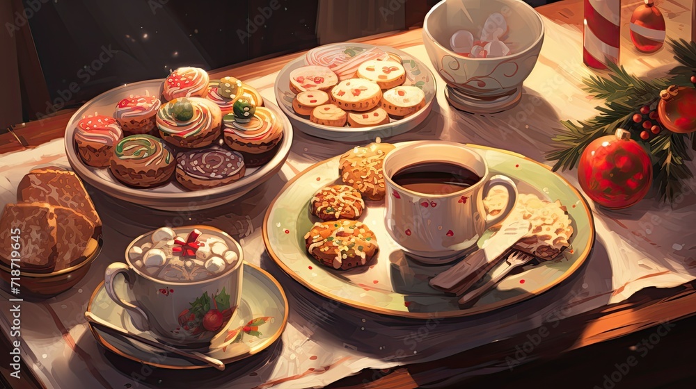 Christmas treats and hot chocolate.. Generative AI Christmas treats and hot chocolate.. Generative AI