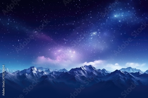 Milky Way and pink light in mountainous night landscape