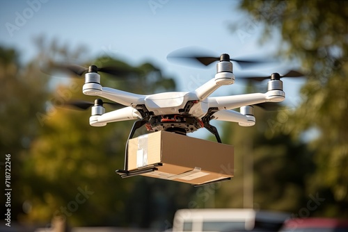 Dropshipping autonomous drone technology efficient parcel services. Aerial delivery, package shipping drones, last mile delivery phase, swift and reliable air shippment postal box freight logistics photo