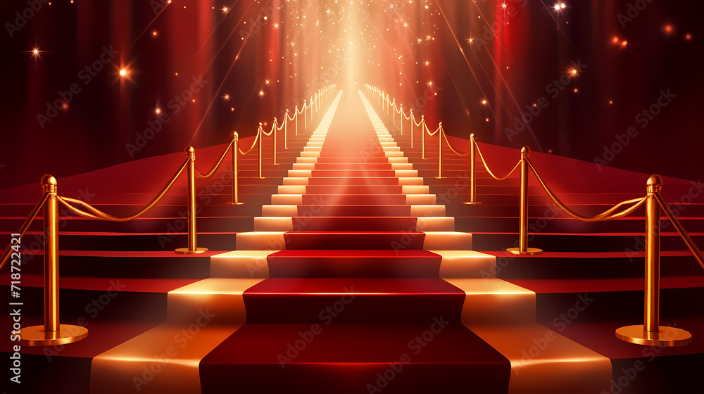 Red carpet staircase background, VIP entrance, night awards ceremony Red carpet staircase background, VIP entrance, night awards ceremony