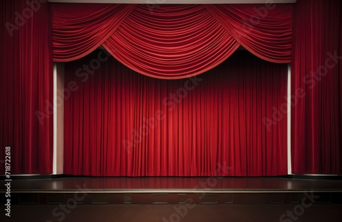 Empty stage with wavy red curtain. generative AI