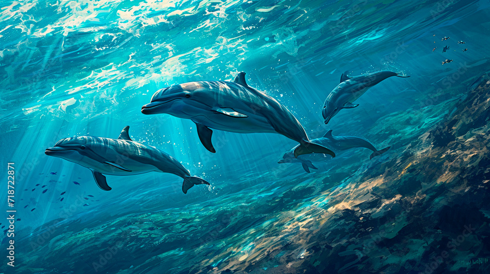 Fototapeta premium dolphins swim in the sea. Selective focus.