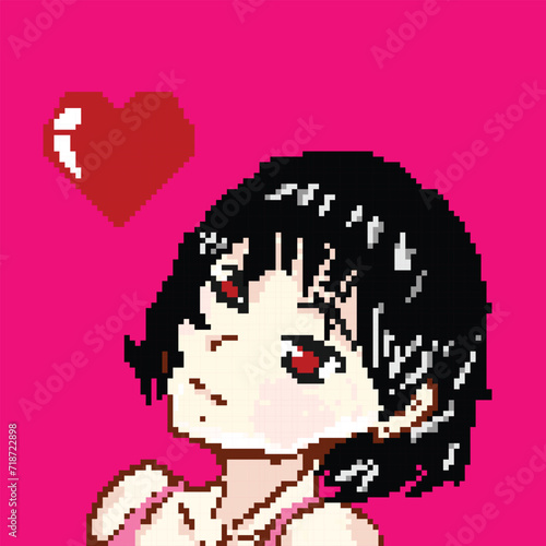 portrait of a anime girl pixel art