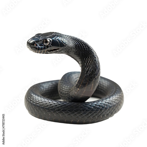 Black Mamba Snake in natural pose isolated on white background, photo realistic