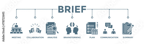 Brief banner web icon vector illustration concept for a briefing of business plan with an icon of meeting, collaboration, analysis, brainstorming, plan, communication, and summary