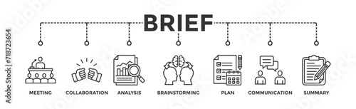 Brief banner web icon vector illustration concept for a briefing of business plan with an icon of meeting, collaboration, analysis, brainstorming, plan, communication, and summary