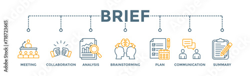Brief banner web icon vector illustration concept for a briefing of business plan with an icon of meeting, collaboration, analysis, brainstorming, plan, communication, and summary