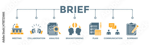Brief banner web icon vector illustration concept for a briefing of business plan with an icon of meeting, collaboration, analysis, brainstorming, plan, communication, and summary