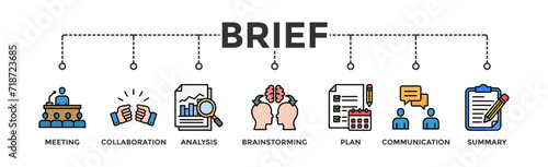 Brief banner web icon vector illustration concept for a briefing of business plan with an icon of meeting, collaboration, analysis, brainstorming, plan, communication, and summary