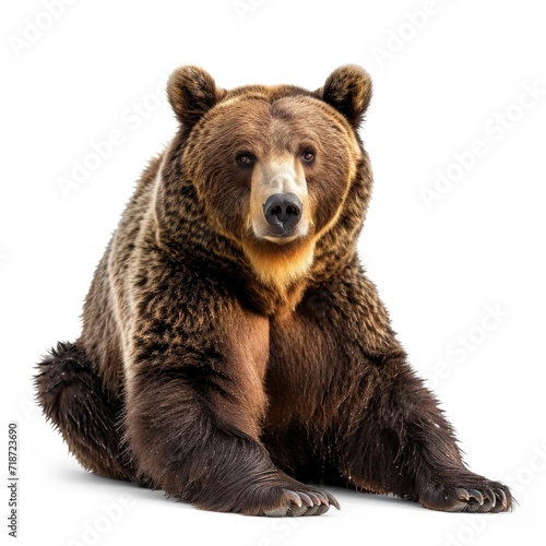 Brown bear in natural pose isolated on white background, photo realistic