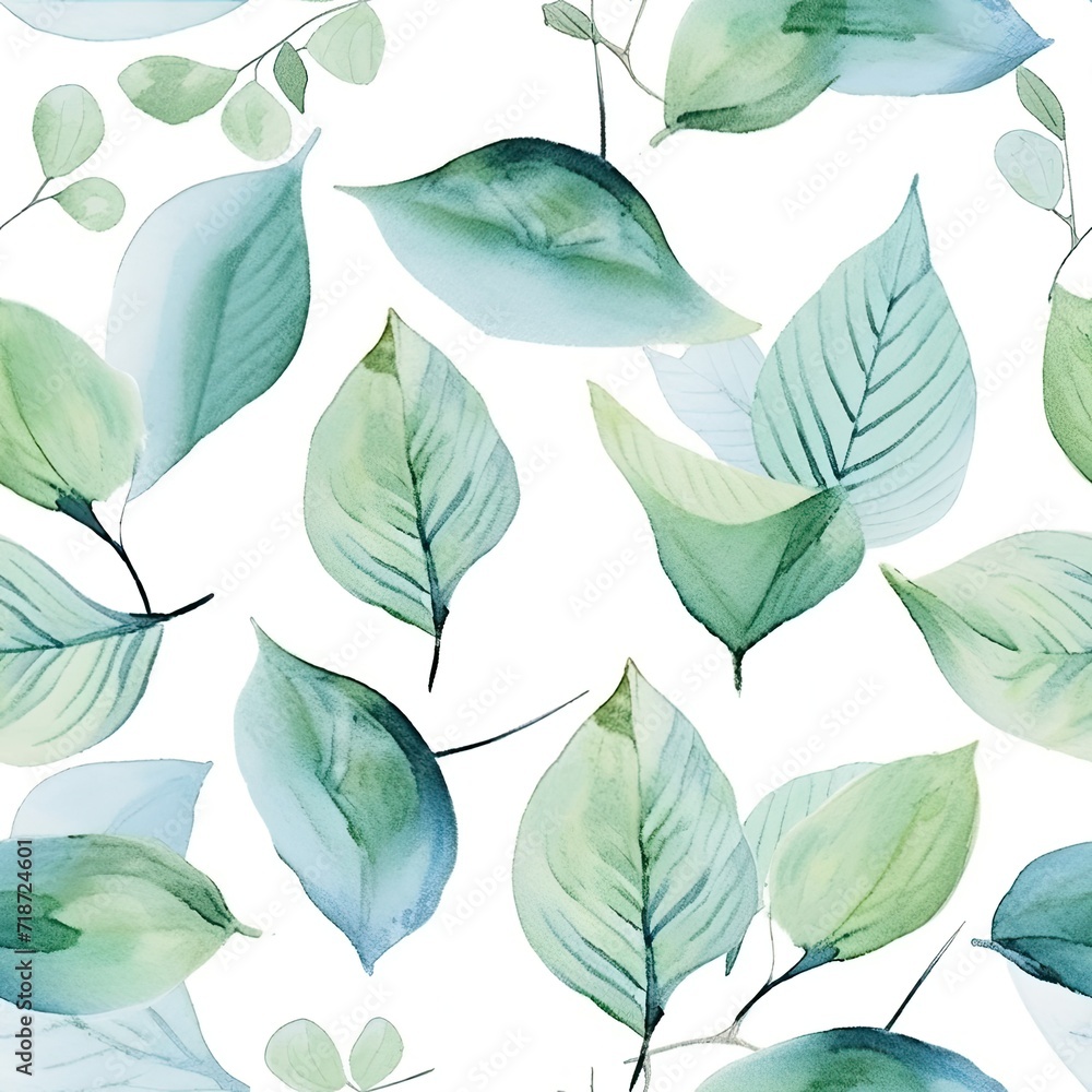 Obraz premium Seamless Pattern of Green Leaves on White Background