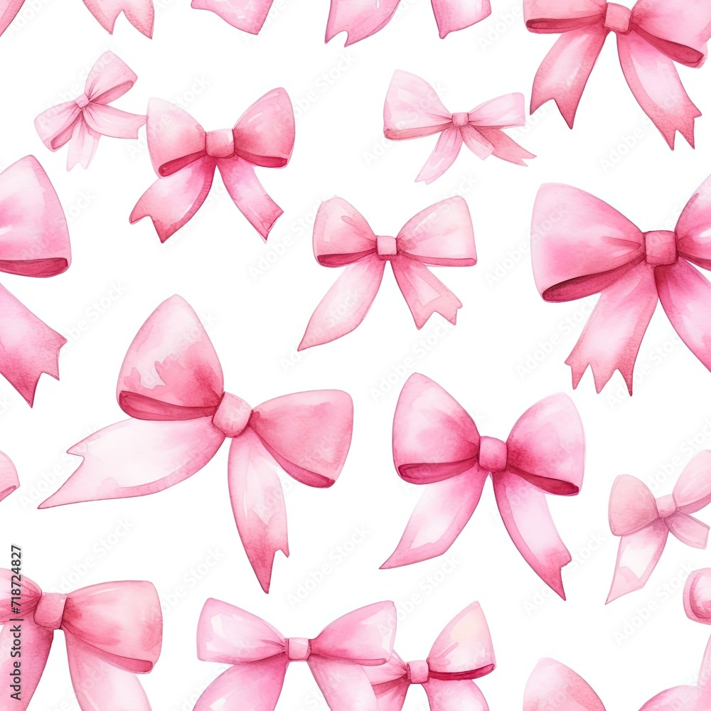 Abundance of Pink Bows on a White Background - Seamless Pattern With Numerous Delicate Bows