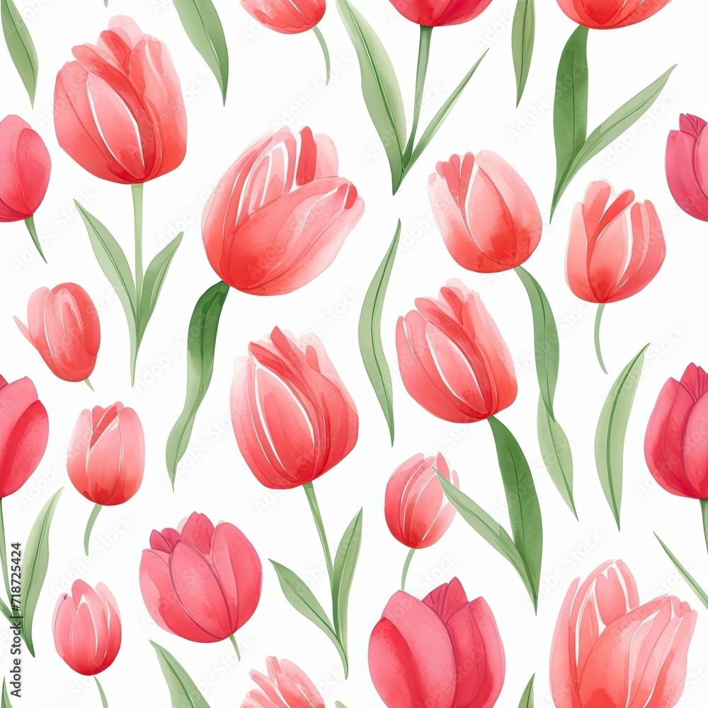 Vibrant Red Tulips on a White Background - Seamless Pattern for Various Design Projects Vibrant Red Tulips on a White Background - Seamless Pattern for Various Design Projects