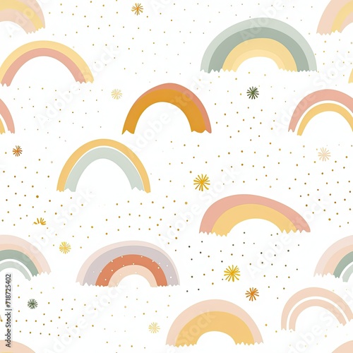 White Background With Rainbows and Stars, Seamless Patterns for Creative Projects