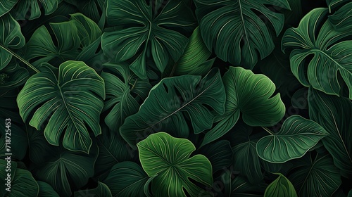 Tropical forest leaves illustration. Generative AI