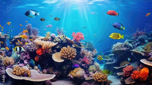 Tropical sea underwater panorama. Generative AI © Roman