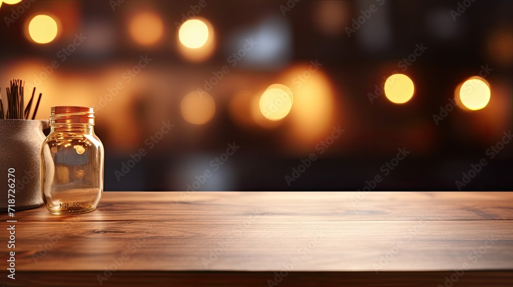 Wood table kitchen display. Generative AI Wood table kitchen display. Generative AI