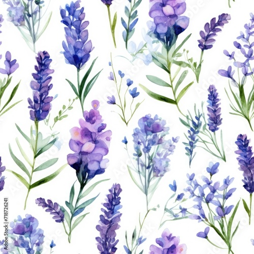 Watercolor Painting of Purple Flowers on White Background