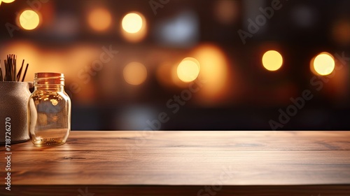 Wood table kitchen display. Generative AI