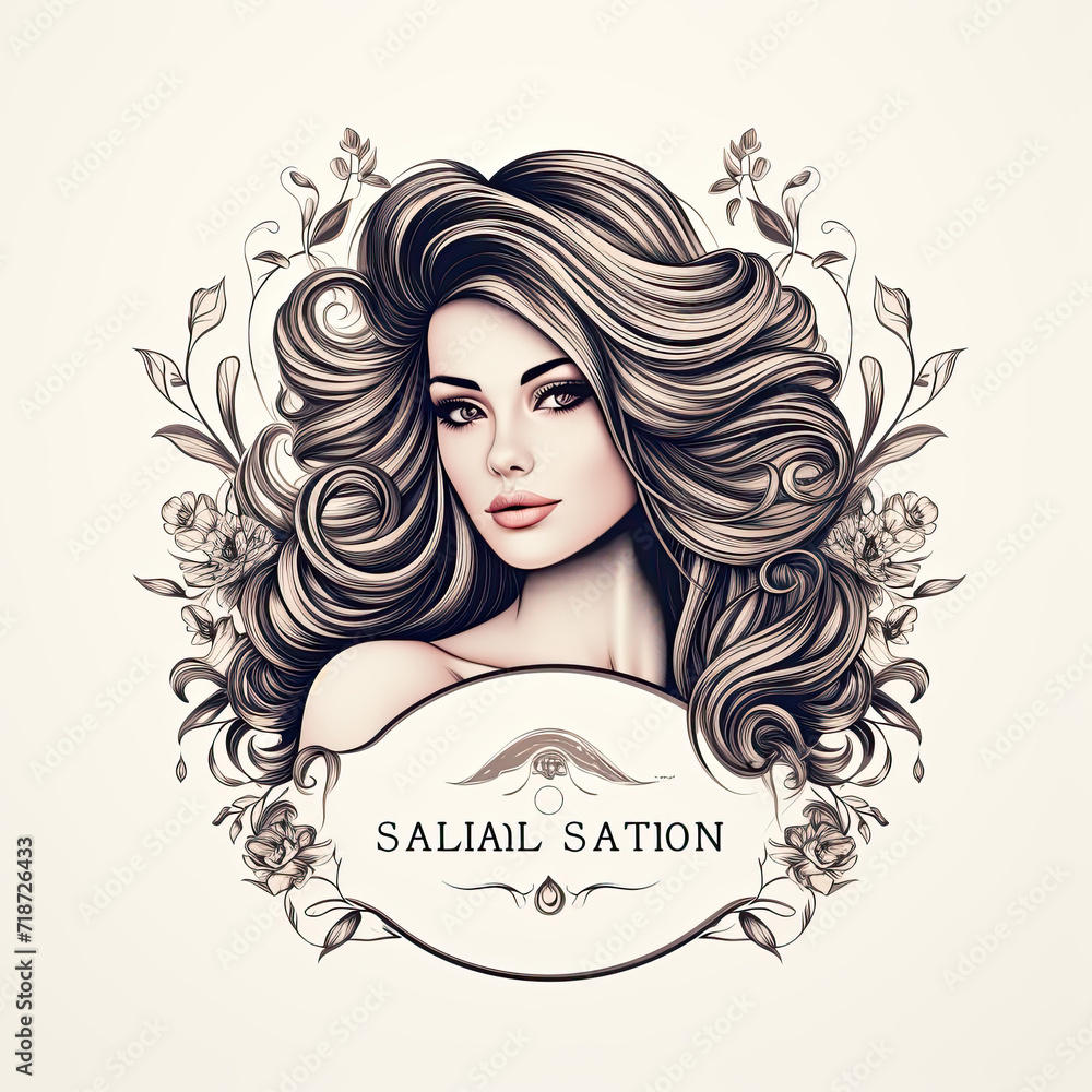 A girl shows a hairstyle of a woman on long, medium hair. logo style, 