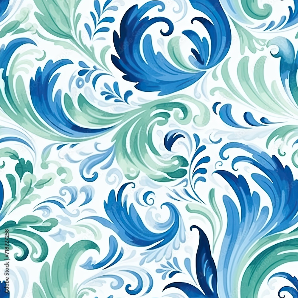 Seamless Blue and Green Pattern on White Background Seamless Blue and Green Pattern on White Background