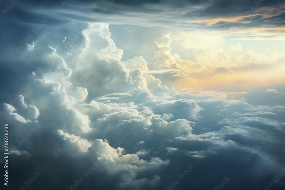 Naklejka premium beautiful blue sunset sky with white cumulus clouds aerial view for abstract background