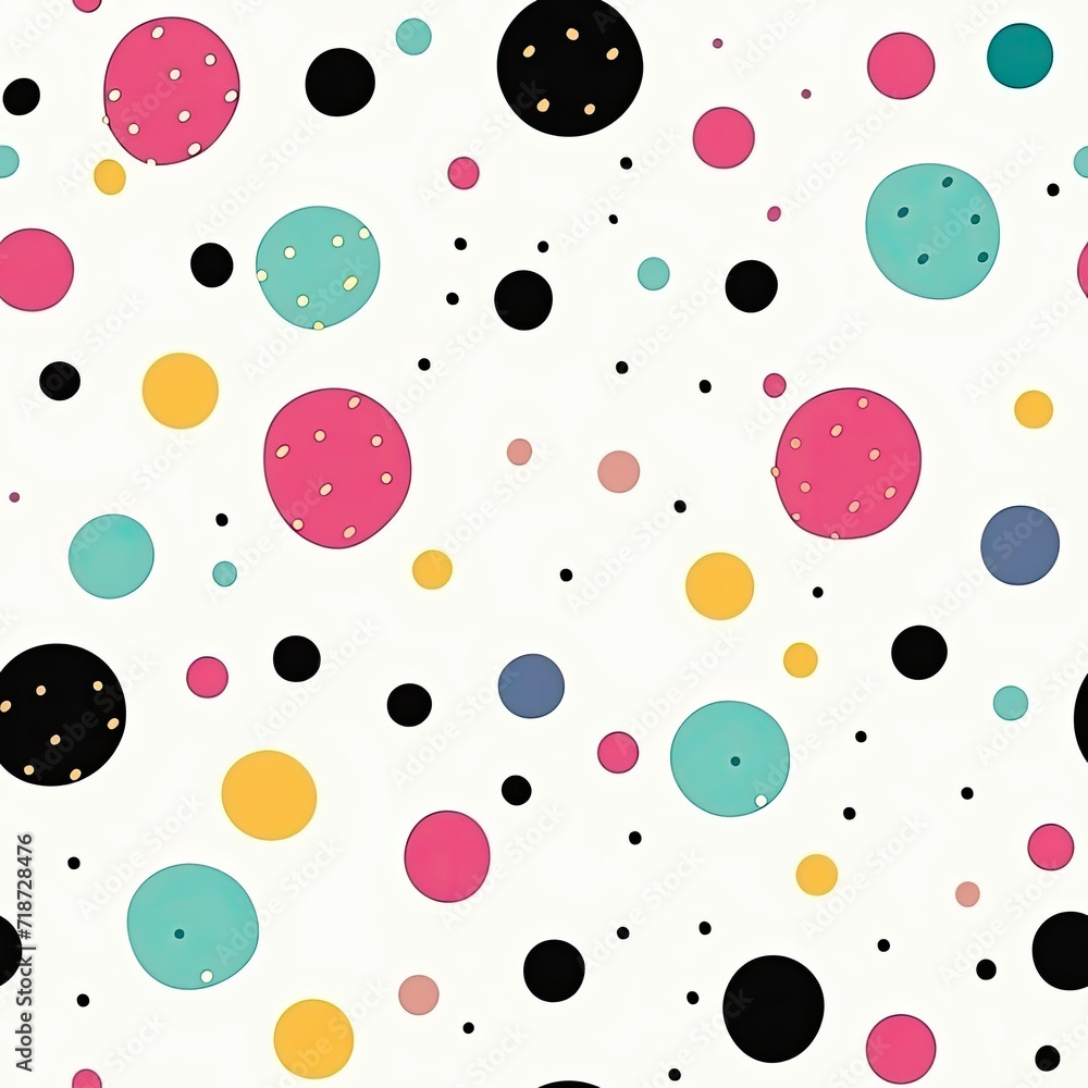 Seamless Pattern of White Background With Black, Pink, and Blue Dots Seamless Pattern of White Background With Black, Pink, and Blue Dots