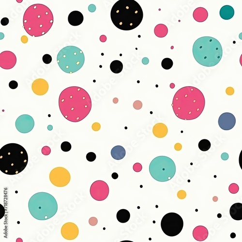 Seamless Pattern of White Background With Black, Pink, and Blue Dots