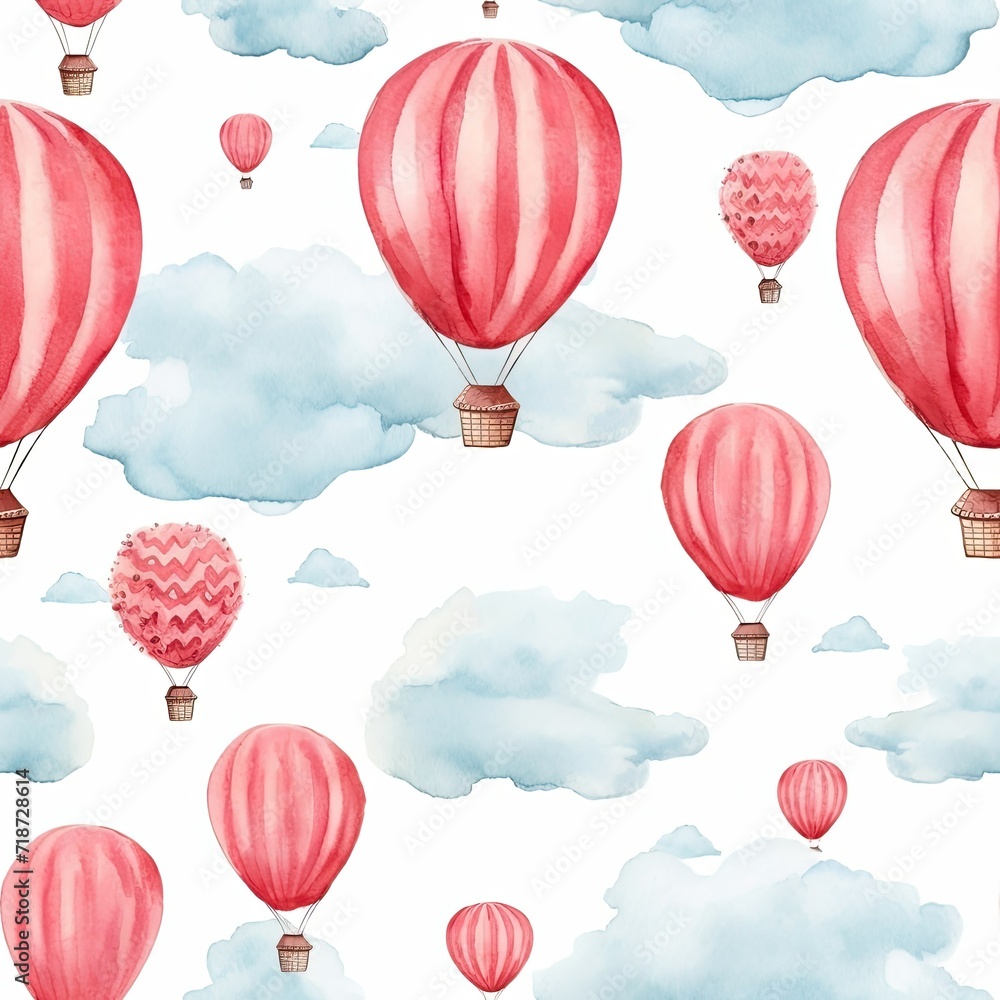 Seamless Pattern of Hot Air Balloons Floating in the Sky