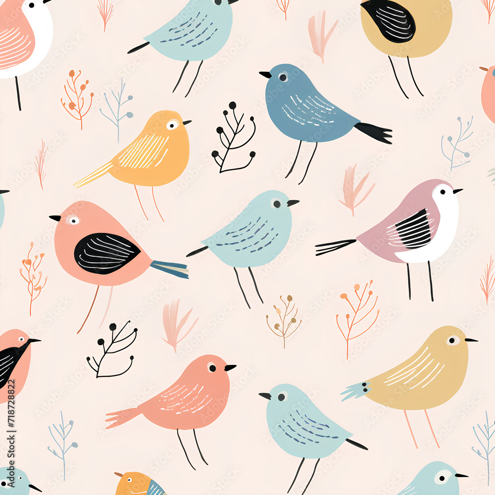 seamless soft colours  background with birds