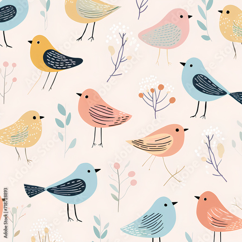 seamless pattern background with birds and flowers