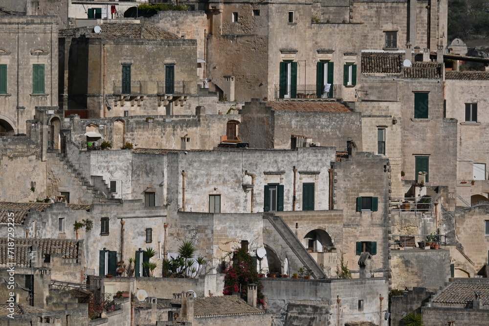 view of the UNESCO world heritage city of Matera, italy