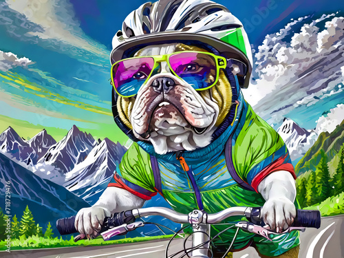 自転車を運転する犬のイラスト