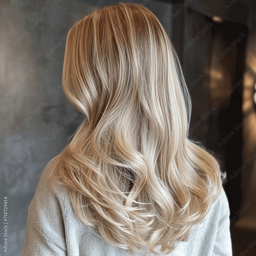 Naklejka premium rear view of blonde hair dye , ombre effect