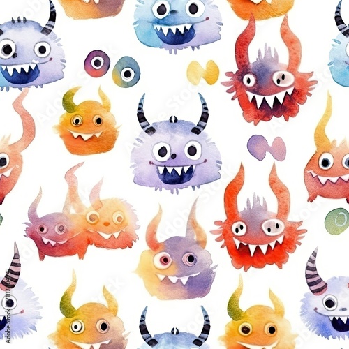 Wallpaper Mural Watercolor Painting of Group of Monsters Torontodigital.ca