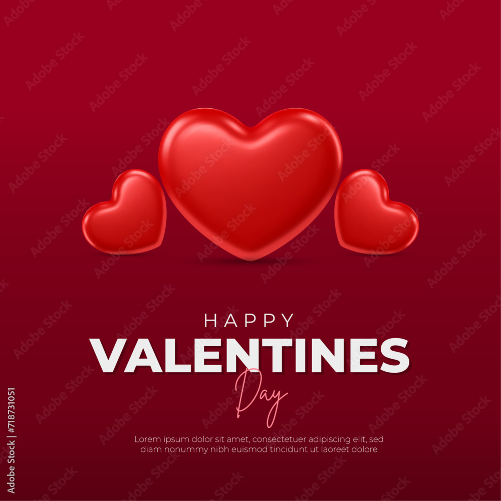 Happy Valentine's Day Post and Greeting Card. Minimal and Modern Valentine's Day Background and Text with Red Heart Vector Illustration