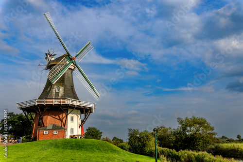 Twin windmills in Greetsiel, East Frisia, Germany.