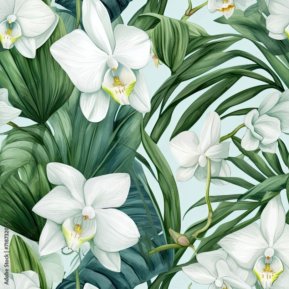 Obraz premium Painting of White Flowers and Green Leaves
