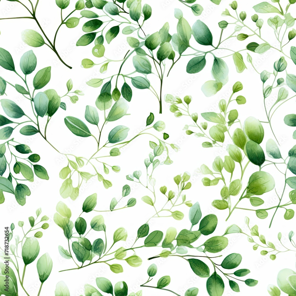 White Background With Green Leaves Pattern White Background With Green Leaves Pattern