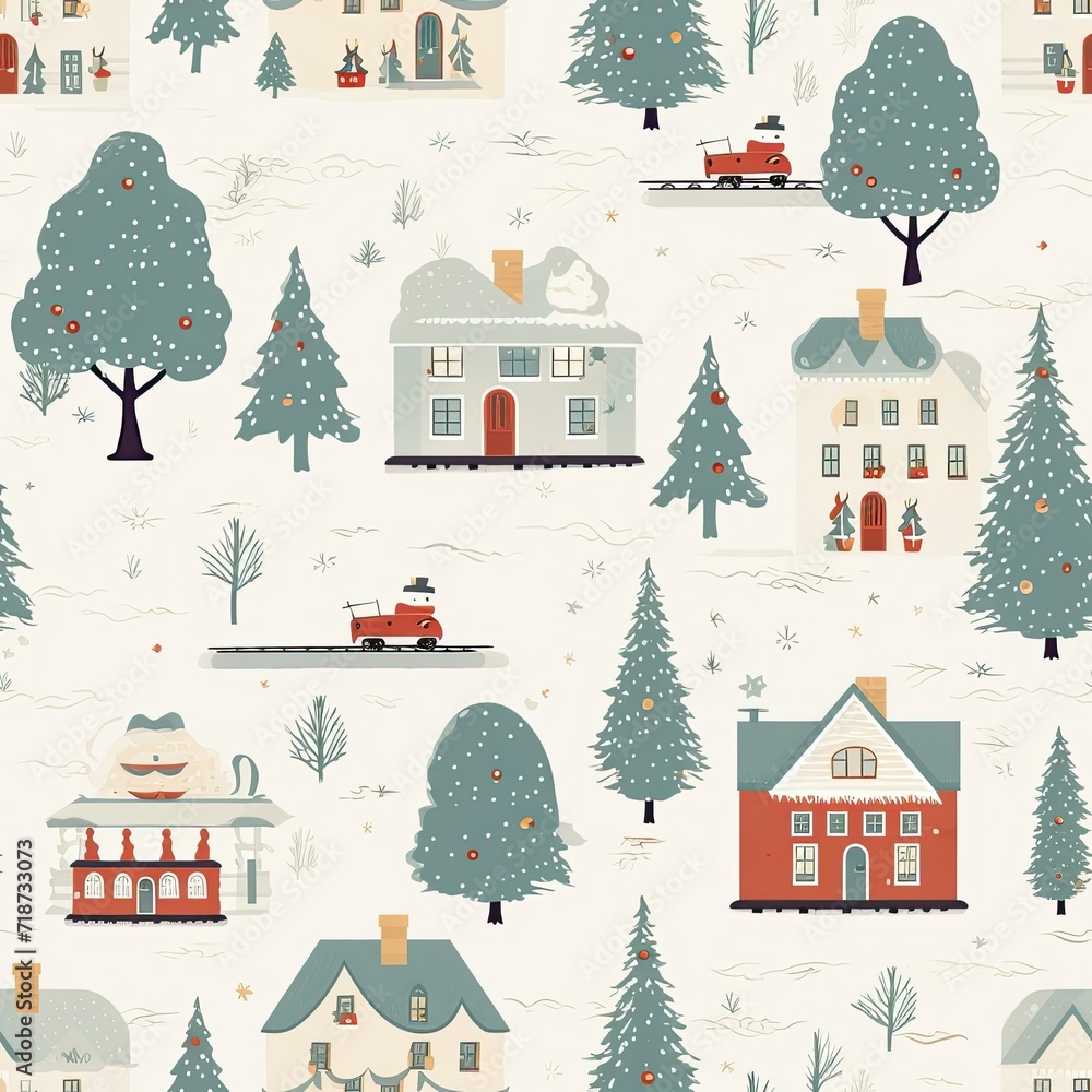 Pattern of Houses and Trees in the Snow