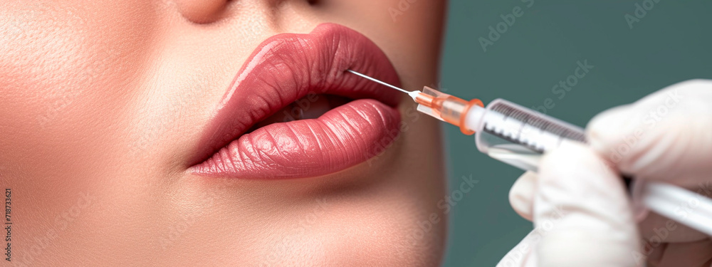inject hyaluronic acid into your lips. Selective focus. inject hyaluronic acid into your lips. Selective focus.